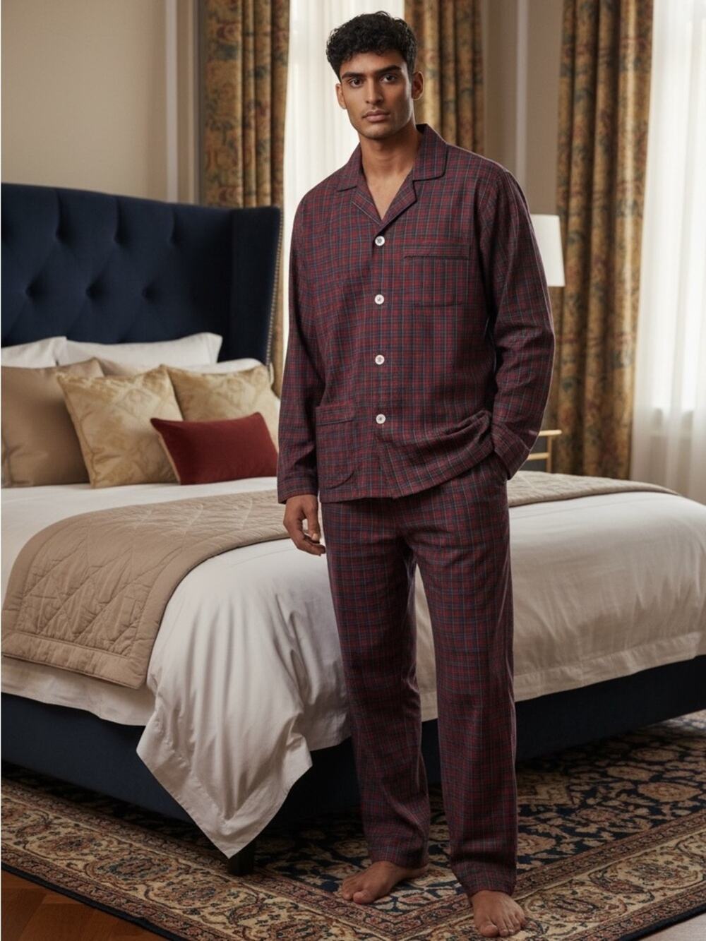 vintage Christian Dior Monsieur M button-up shirt in a red blue plaid pattern